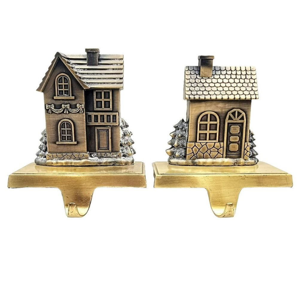 Gold Holiday House Stocking Holders